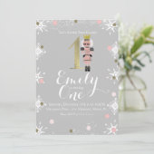 第1誕生日ホイルナツクラッカースノーフレークスホリデー 招待状 (スタンド正面)