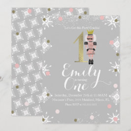 第1誕生日ホイルナツクラッカースノーフレークスホリデー 招待状