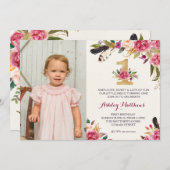 第1誕生日ボホフェザー第1フローラ招待状 招待状 (正面/裏面)