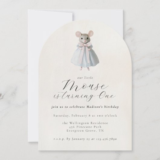 第1誕生日マウスお洒落ビクトリアン誕生日 招待状 (正面)