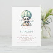 第1誕生日ミントグリーンウォーターカラーパンダバルーン 招待状 (スタンド正面)