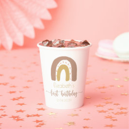 第1誕生日モダンピンク金ゴールドレインボー 紙コップ