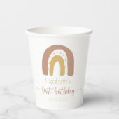 第1誕生日モダンピンク金ゴールドレインボー 紙コップ (正面)