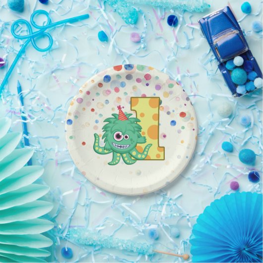 第1誕生日モンスター ペーパープレート (パーティー)