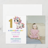 第1誕生日ユニコーン誕生日招待状写真 招待状 (正面/裏面)