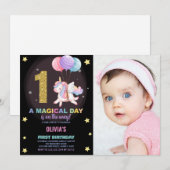 第1誕生日ユニコーン誕生日招待状写真 招待状 (正面/裏面)