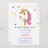 第1誕生日ユニコーン誕生日招待状 招待状 (正面/裏面)