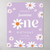 第1誕生日ラベンダーグルービーデイジー花模様へようこそ ポスター (正面)