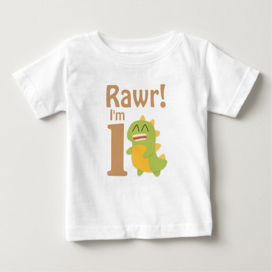 第1誕生日ラー!私は1歳、かわいいディノ ベビーTシャツ (正面)