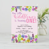 第1誕生日リトルワイルドフラワーピンクフローラガール 招待状 (スタンド正面)