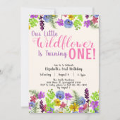 第1誕生日リトルワイルドフラワーフローラガールベージュ 招待状 (正面)