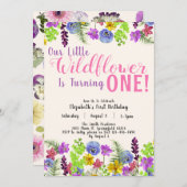 第1誕生日リトルワイルドフラワーフローラガールベージュ 招待状 (正面/裏面)