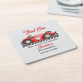 第1誕生日レッドレースカーファーストワン スクエアペーパーコースター (アングル)