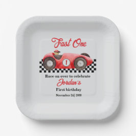 第1誕生日レッドレースカーファーストワン ペーパープレート