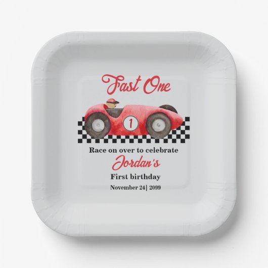 第1誕生日レッドレースカーファーストワン ペーパープレート (正面)