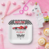 第1誕生日レッドレースカーファーストワン ペーパープレート (パーティー)