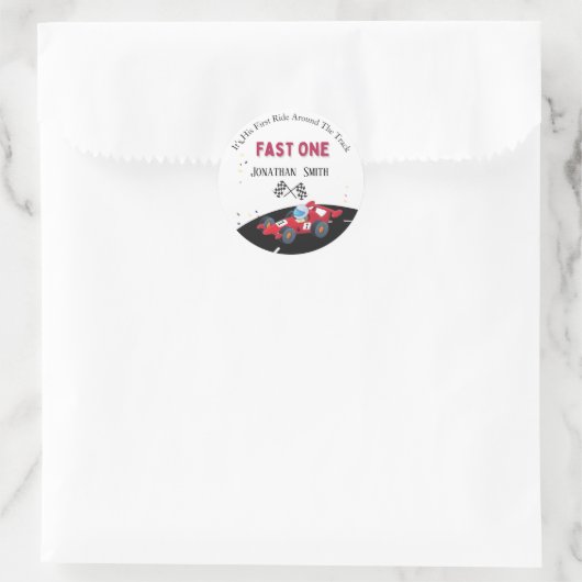 第1誕生日レースカー ラウンドシール (バッグ)