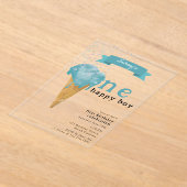 第1誕生日ワンハッピーボーイブルーアイスクリーム アクリル招待状 (レイダウン)