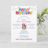 第1誕生日写真ガーリー可愛いおもしろいシンプル 招待状 (スタンド正面)