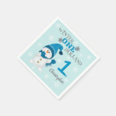 第1誕生日冬の雪片かわいい雪だるま スタンダードカクテルナプキン (角)
