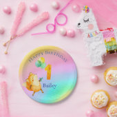 第1誕生日名前をカスタムするレインボーバルーン ペーパープレート (パーティー)
