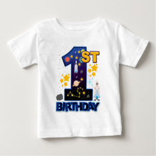 第1誕生日宇宙デザイン ベビーTシャツ