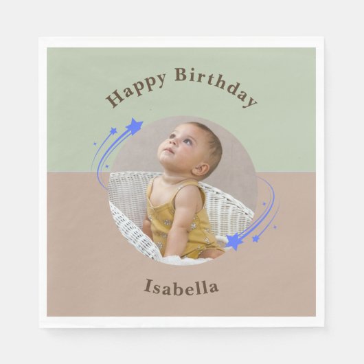 第1誕生日射撃、 発砲スターグリーンブラウン スタンダードランチョンナプキン (正面)