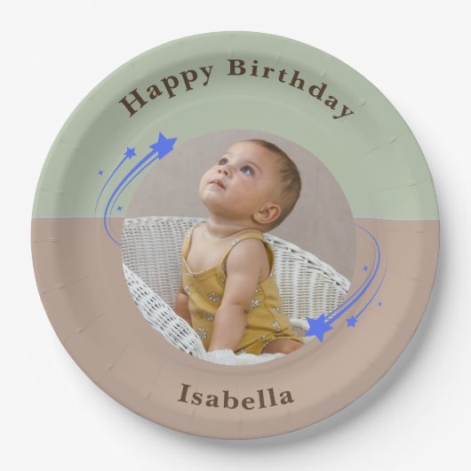 第1誕生日射撃、 発砲スターグリーンブラウン ペーパープレート (正面)