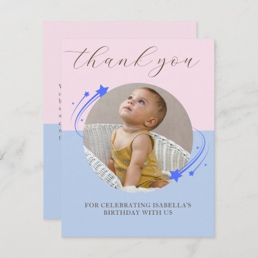 第1誕生日射撃、 発砲スターサンキューカード サンキューカード (正面/裏面)