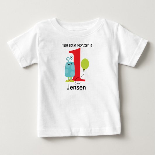 第1誕生日小さいモンスターの青 ベビーTシャツ (正面)