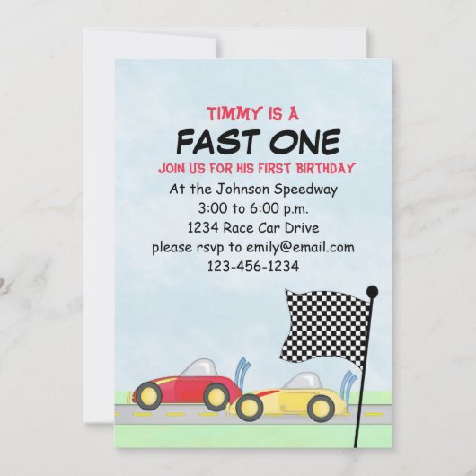 第1誕生日少年レースカー可愛いファーストワン 招待状 (正面)