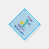 第1誕生日少年，青，黄色の星（名前あり） スタンダードカクテルナプキン (角)