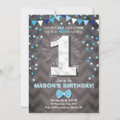 第1誕生日招待状ボーイワンネイビーブルーボウタイ 招待状 (正面)