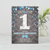 第1誕生日招待状ボーイワンネイビーブルーボウタイ 招待状 (スタンド正面)