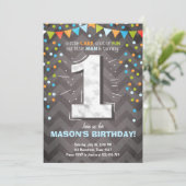 第1誕生日招待状少年ワンチョークグリーンブルー 招待状 (スタンド正面)