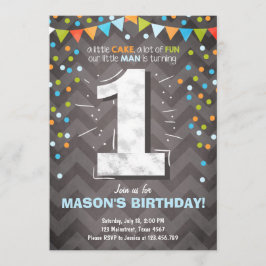 第1誕生日招待状少年ワンチョークグリーンブルー 招待状