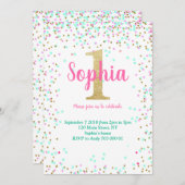 第1誕生日招待状第1招待状ガール紙吹雪 招待状 (正面/裏面)