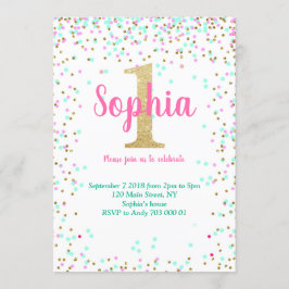 第1誕生日招待状第1招待状ガール紙吹雪 招待状