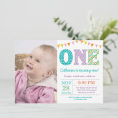 第1誕生日招待状。ガールファースト誕生日写真 招待状 (スタンド正面)