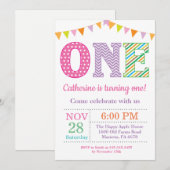 第1誕生日招待状。ガールファースト誕生日 招待状 (正面/裏面)