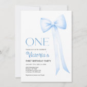 第1誕生日招待状、ブルーコケットボウ1st 招待状 (正面)