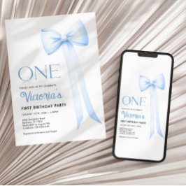 第1誕生日招待状、ブルーコケットボウ1st 招待状