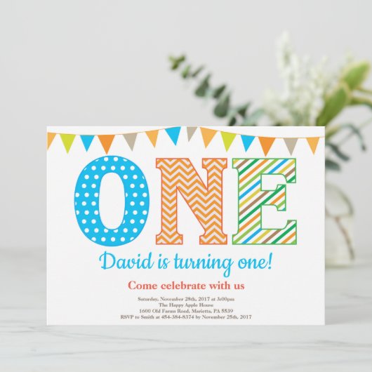 第1誕生日招待状。ボーイファースト誕生日 招待状 (スタンド正面)