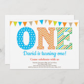 第1誕生日招待状。ボーイファースト誕生日 招待状 (正面/裏面)