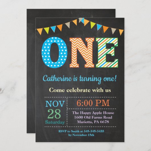 第1誕生日招待状。ボーイファースト誕生日 招待状 (正面/裏面)