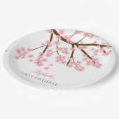 第1誕生日春さくらんぼ花咲きフローラかわいい ペーパープレート (アングル)