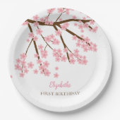 第1誕生日春さくらんぼ花咲きフローラかわいい ペーパープレート (正面)