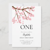 第1誕生日春さくらんぼ花咲きフローラかわいい 招待状 (正面)