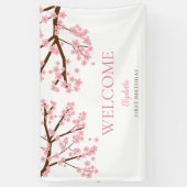 第1誕生日春さくらんぼ花咲きフローラかわいい 横断幕 (縦)