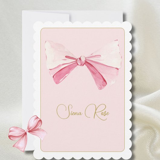 第1誕生日水彩ピンクボウかわいい 招待状